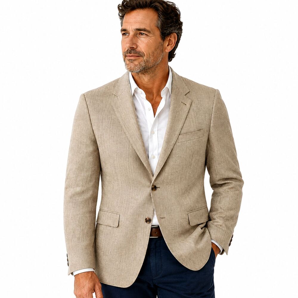 Jos. A Bank Sports Coat Large (48) Herringbone Silk Camel Hair NWOT